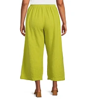 Bryn Walker Plus Cotton Gauze Elastic Waistband Wide Leg Cropped Pants