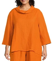 Bryn Walker Plus Etta Light Linen Cowl Neck 3/4 Sleeve Shirt