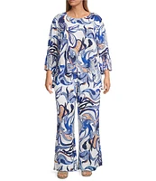 Bryn Walker Plus Fran Printed Round Neck 3/4 Ruffle Bell Sleeve Top