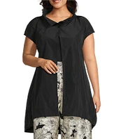 Bryn Walker Plus Gael Memory Crunch Mandarin Collar Cap Sleeve A-Line Vest