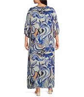 Bryn Walker Plus Lanterna Printed Round Neck 3/4 Sleeve A-Line Dress