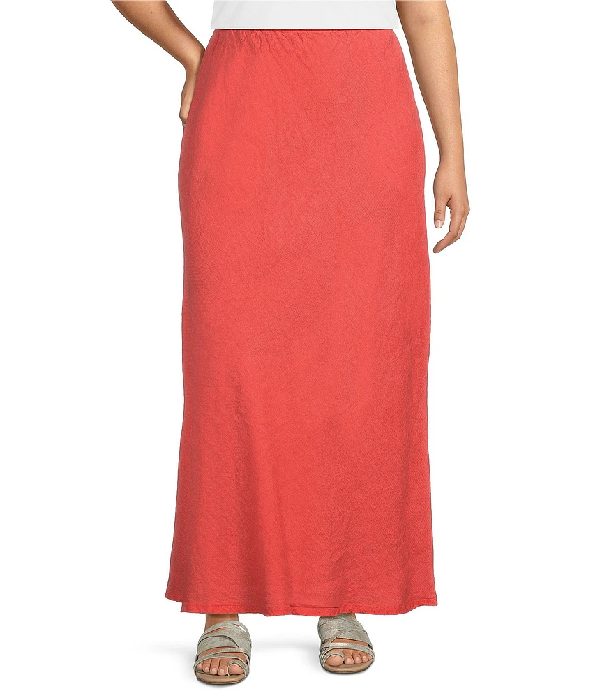 Bryn Walker Plus Light Linen Elastic Waist A-line Pull-On Skirt