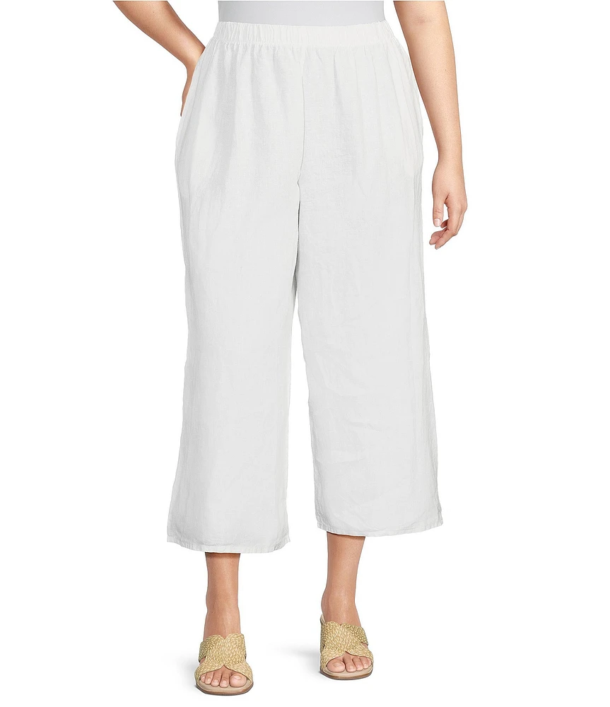 Bryn Walker Plus Light Linen Elastic Waist Wide Leg Pants