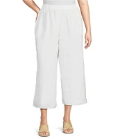 Bryn Walker Plus Light Linen Elastic Waist Wide Leg Pants