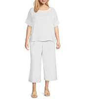Bryn Walker Plus Light Linen Elastic Waist Wide Leg Pants