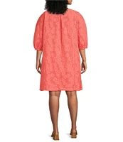Bryn Walker Plus Lucien Floral Jacquard Round Neck 3/4 Balloon Sleeve Dress