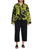 Bryn Walker Plus Miriam Petal Print Gauze Notch Collar 3/4 Sleeve Shirt