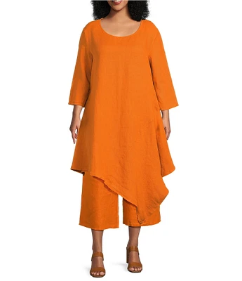 Bryn Walker Plus Naida Light Linen Round Neck 3/4 Sleeve Asymmetrical Tunic