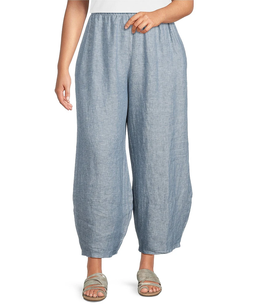 Bryn Walker Plus Oliver Cross-Dyed Linen Elastic Waist Lantern Pull-On Pants