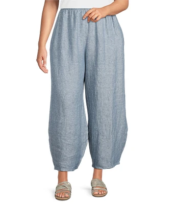 Bryn Walker Plus Oliver Cross-Dyed Linen Elastic Waist Lantern Pull-On Pants