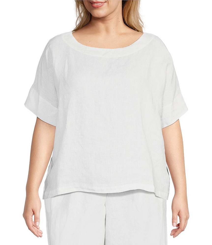 Bryn Walker Plus Orla Light Linen Boat Neck Short Sleeve Shirt