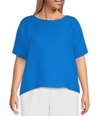 Bryn Walker Plus Orla Light Linen Round Neck Short Sleeve Shirt