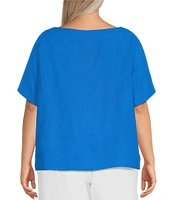 Bryn Walker Plus Orla Light Linen Round Neck Short Sleeve Shirt