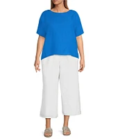 Bryn Walker Plus Orla Light Linen Round Neck Short Sleeve Shirt