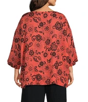 Bryn Walker Plus Resort Floret Print Round Neck 3/4 Sleeve Shirt