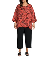Bryn Walker Plus Resort Floret Print Round Neck 3/4 Sleeve Shirt