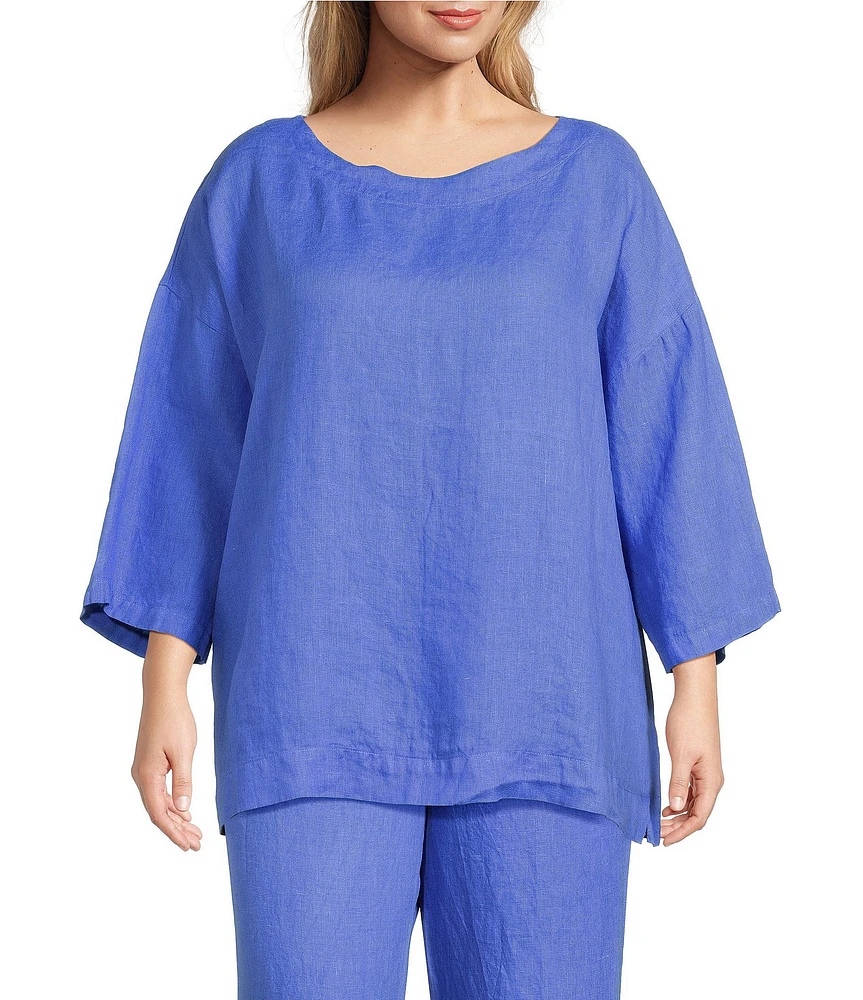 Bryn Walker Plus Resort Light Linen Round Neck 3/4 Sleeve Shirt