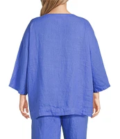 Bryn Walker Plus Resort Light Linen Round Neck 3/4 Sleeve Shirt