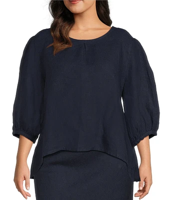 Bryn Walker Plus Size Lucinda Light Linen Round Neck 3/4 Sleeve Shirt
