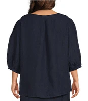 Bryn Walker Plus Size Lucinda Light Linen Round Neck 3/4 Sleeve Shirt