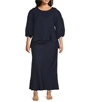 Bryn Walker Plus Size Lucinda Light Linen Round Neck 3/4 Sleeve Shirt