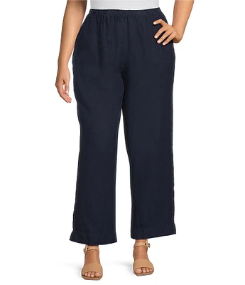 Bryn Walker Plus Size Akna Light Linen Elastic Waist Straight Leg Pants