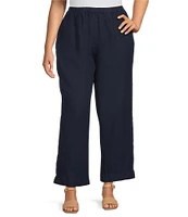 Bryn Walker Plus Size Akna Light Linen Elastic Waist Straight Leg Pants