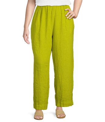 Bryn Walker Plus Size Anka Light Linen Straight Leg Coordinating Pull-On Pants