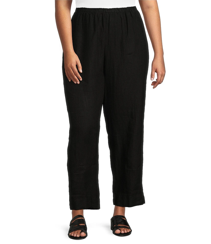 Bryn Walker Plus Size Anka Light Linen Straight Leg Pull-On Pants
