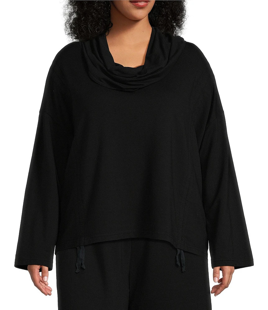 Bryn Walker Plus Size Bamboo French Terry Cowl Neck Long Sleeve Ruched Seam Top