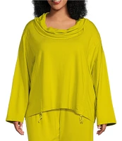 Bryn Walker Plus Size Bamboo French Terry Cowl Neck Long Sleeve Ruched Seam Top