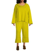 Bryn Walker Plus Size Bamboo French Terry Cowl Neck Long Sleeve Ruched Seam Top