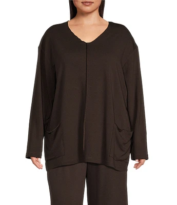 Bryn Walker Plus Size Bamboo French Terry Knit V-Neck Long Sleeve Sunday Shirt