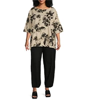 Bryn Walker Plus Size Bex Linen Blend Floral Boat Neck 3/4 Sleeve Oversized Fit Tunic