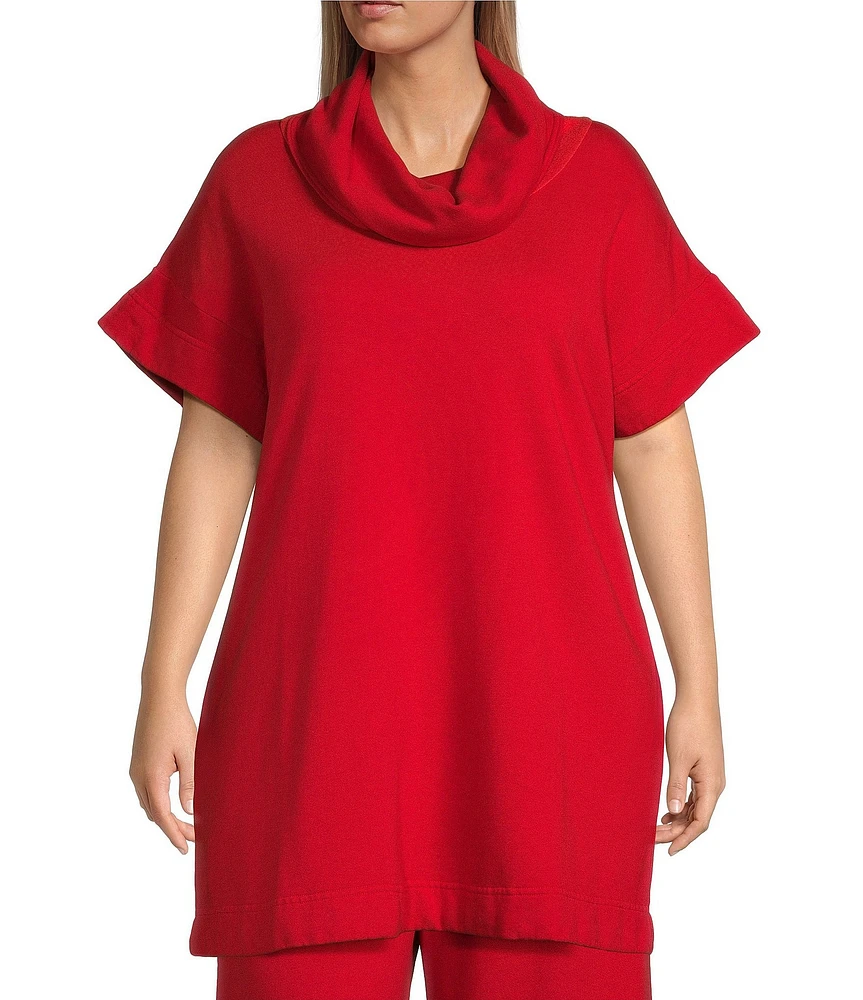 Bryn Walker Plus Size Branson Bamboo Fleece Cowl Neck Cap Sleeve Tunic