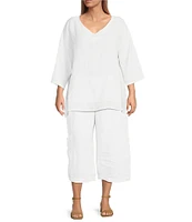 Bryn Walker Plus Size Casbah Light Linen Wide-Leg Cropped Pull-On Pants