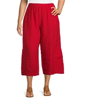 Bryn Walker Plus Size Casbah Light Linen Wide-Leg Cropped Pull-On Pants