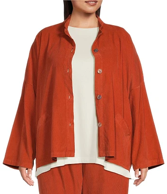 Bryn Walker Plus Size Danuta Corduroy Mandarin Collar Long Wide Sleeve Button Front Oversized Jacket