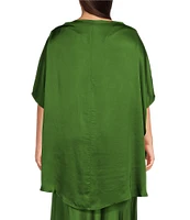 Bryn Walker Plus Size Coordinating Debo Viscose Satin Drape Boat Neck Cap Sleeve High-Low Tunic