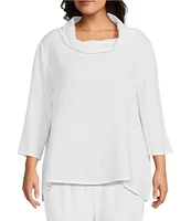 Bryn Walker Plus Size Etta Cotton Gauze Cowl Neck Elbow 3/4 Sleeve Top