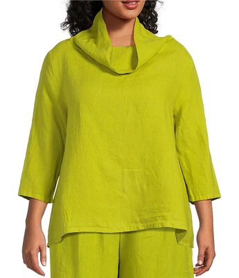 Bryn Walker Plus Size Etta Light Linen Cowl Neck 3/4 Sleeve Shirt