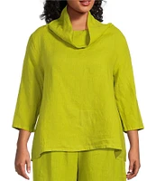 Bryn Walker Plus Size Etta Light Linen Cowl Neck 3/4 Sleeve Shirt
