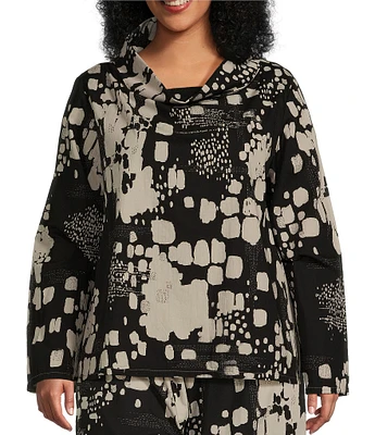 Bryn Walker Plus Size Etta Organic Cotton Poplin Printed Cowl Neck Long Sleeve Coordinating Shirt