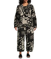 Bryn Walker Plus Size Etta Organic Cotton Poplin Printed Cowl Neck Long Sleeve Coordinating Shirt