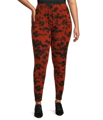 Bryn Walker Plus Size Floral Jersey Knit Pull-On Leggings