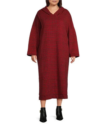 Bryn Walker Plus Size Franklin Plaid Print Bamboo Fleece Hooded Long Sleeve Dress