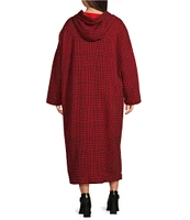 Bryn Walker Plus Size Franklin Plaid Print Bamboo Fleece Hooded Long Sleeve Dress