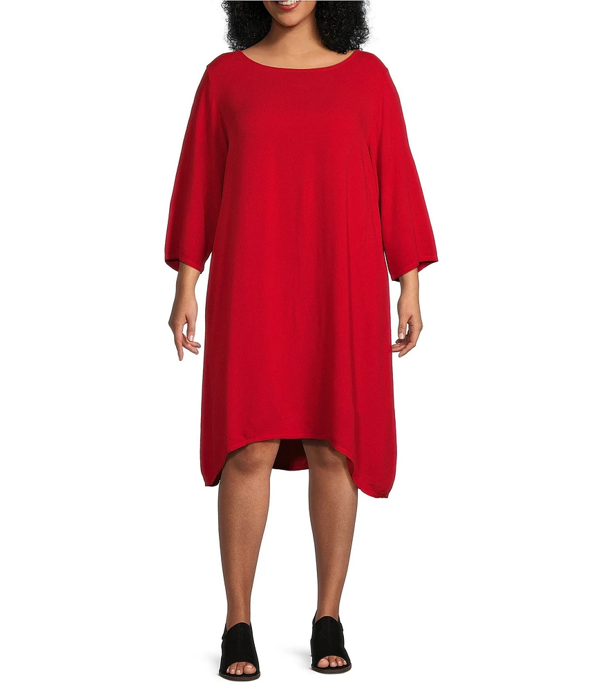 Bryn Walker Plus Size Hester Rayon Crepe Round Neck 3/4 Sleeve A-Line Dress