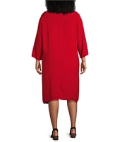 Bryn Walker Plus Size Hester Rayon Crepe Round Neck 3/4 Sleeve A-Line Dress