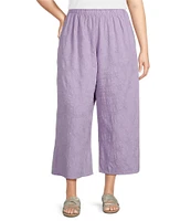 Bryn Walker Plus Size Jacquard Cotton Floral Wide Leg Pocketed Pull-On Cropped Coordinating Pants